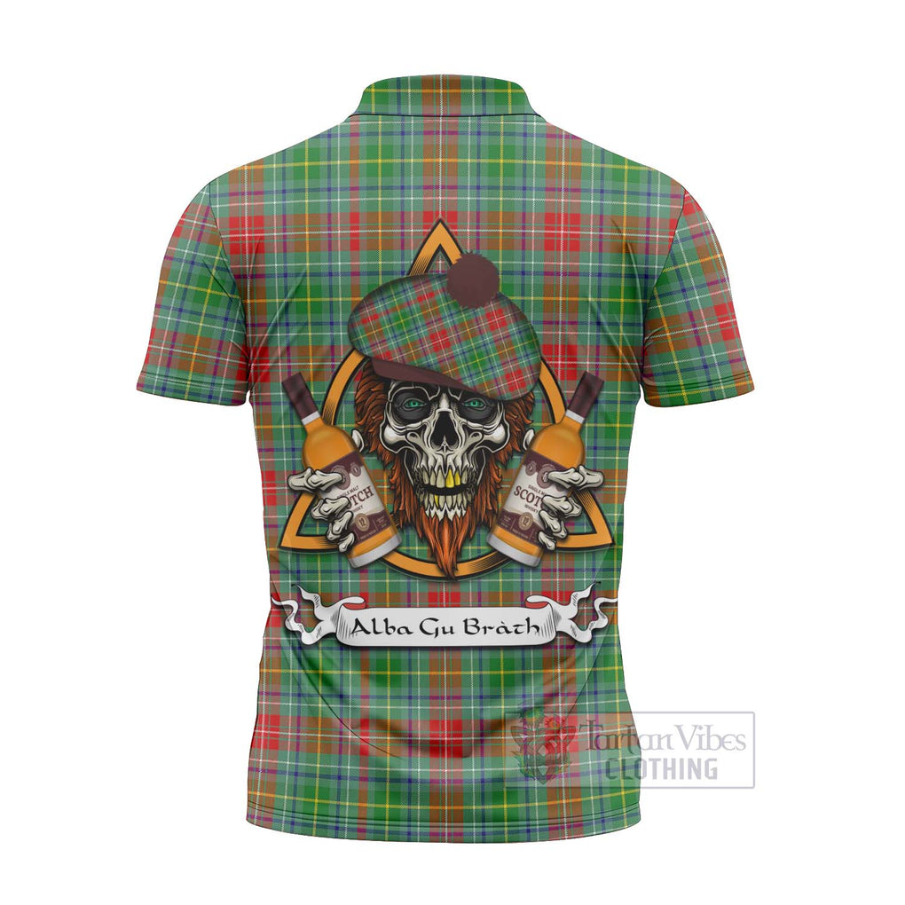 Tartan Vibes Clothing Muirhead Tartan Zipper Polo Shirt with Family Crest and Bearded Skull Holding Bottles of Whiskey