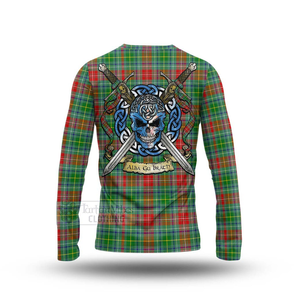 Tartan Vibes Clothing Muirhead Tartan Long Sleeve T-Shirt with Family Crest Celtic Skull Style