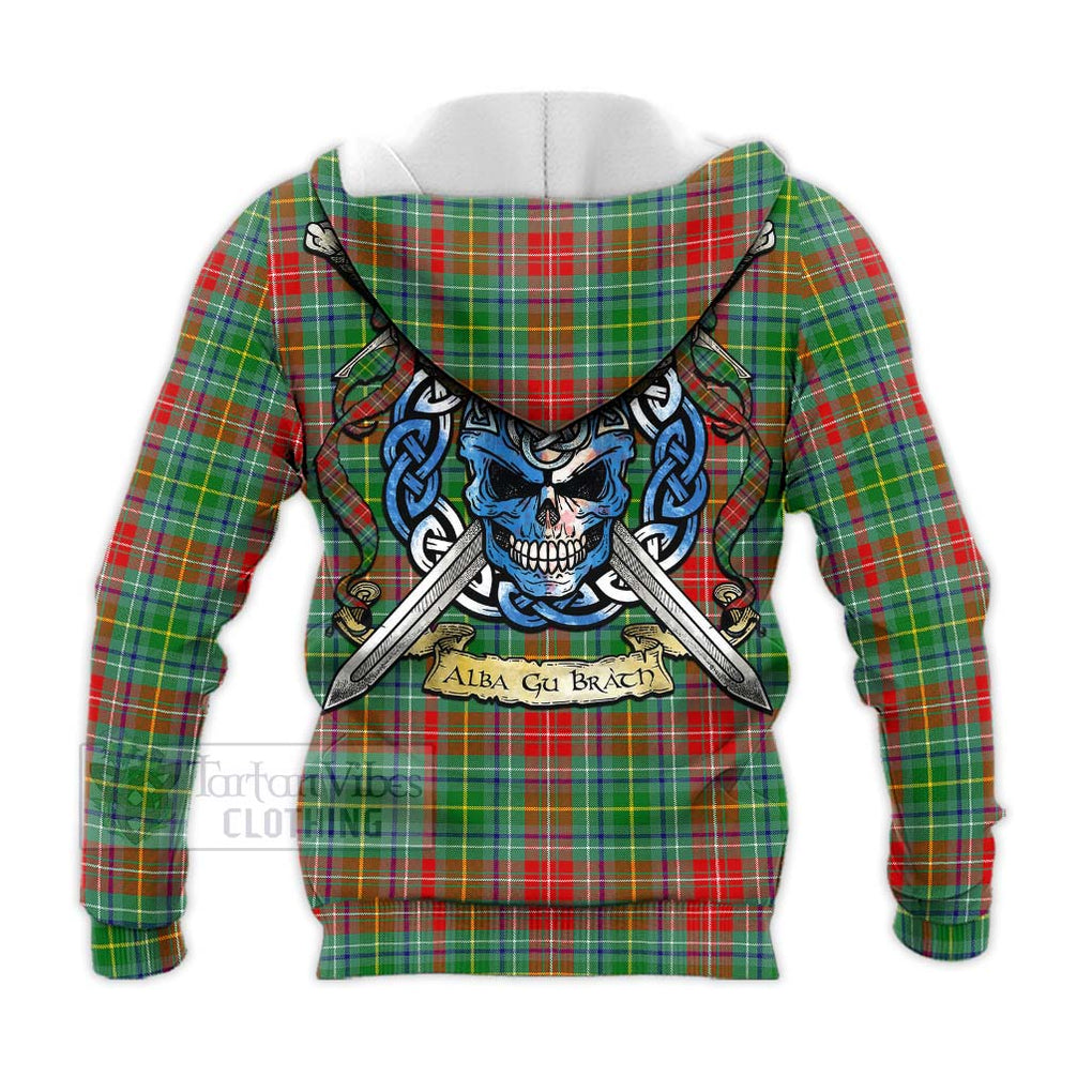 Tartan Vibes Clothing Muirhead Tartan Knitted Hoodie with Family Crest Celtic Skull Style