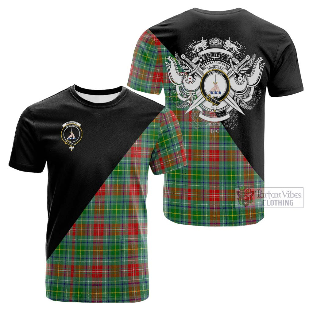 Tartan Vibes Clothing Muirhead Tartan Cotton T-shirt with Family Crest and Military Logo Style