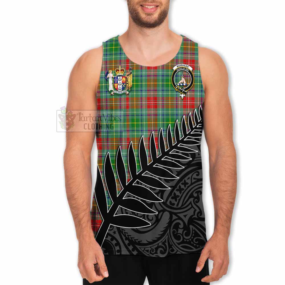 Tartan Vibes Clothing Muirhead Crest Tartan Men's Tank Top with New Zealand Silver Fern Half Style