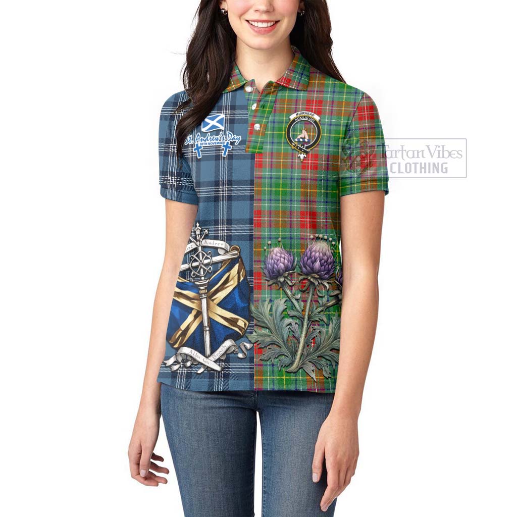 Tartan Vibes Clothing Muirhead Tartan Women's Polo Shirt Happy St. Andrew's Day Half Tartan Style