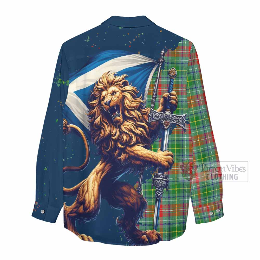 Tartan Vibes Clothing Muirhead Tartan Family Crest Women's Casual Shirt with Scottish Majestic Lion