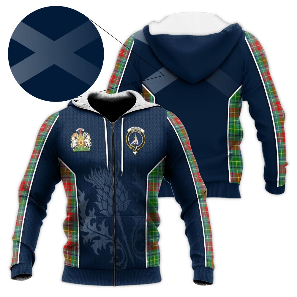 Tartan Vibes Clothing Muirhead Tartan Knitted Hoodie with Family Crest and Scottish Thistle Vibes Sport Style