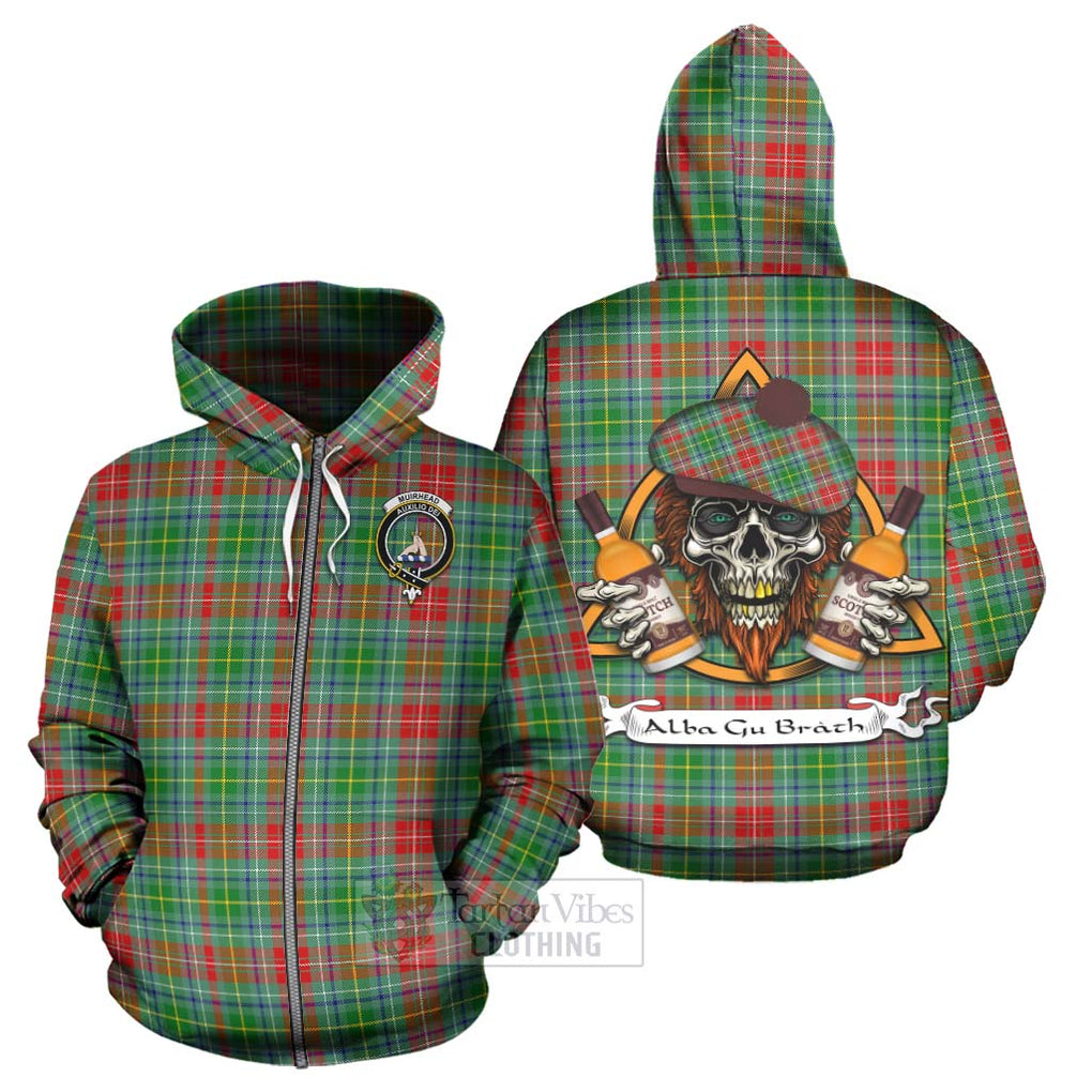 Tartan Vibes Clothing Muirhead Tartan Hoodie with Family Crest and Bearded Skull Holding Bottles of Whiskey