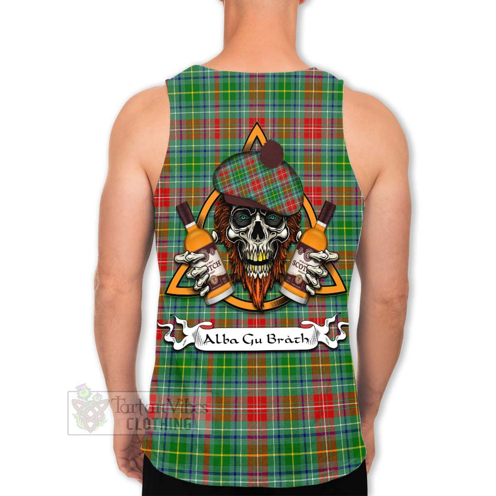 Tartan Vibes Clothing Muirhead Tartan Men's Tank Top with Family Crest and Bearded Skull Holding Bottles of Whiskey