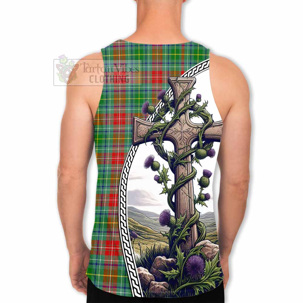 Tartan Vibes Clothing Muirhead Tartan Men's Tank Top with Family Crest and St. Andrew's Cross Accented by Thistle Vines