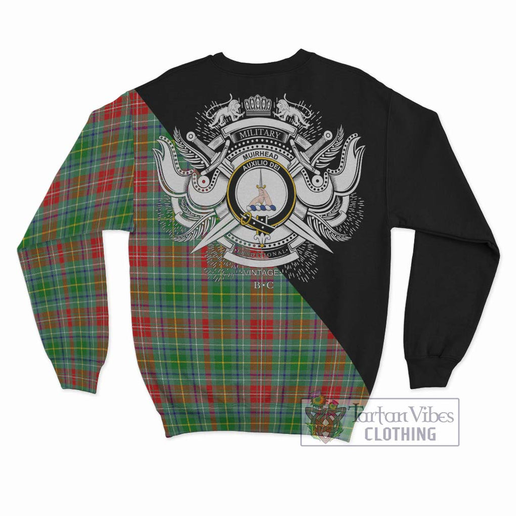 Muirhead Tartan Sweatshirt with Family Crest and Military Logo Style - Tartanvibesclothing Shop