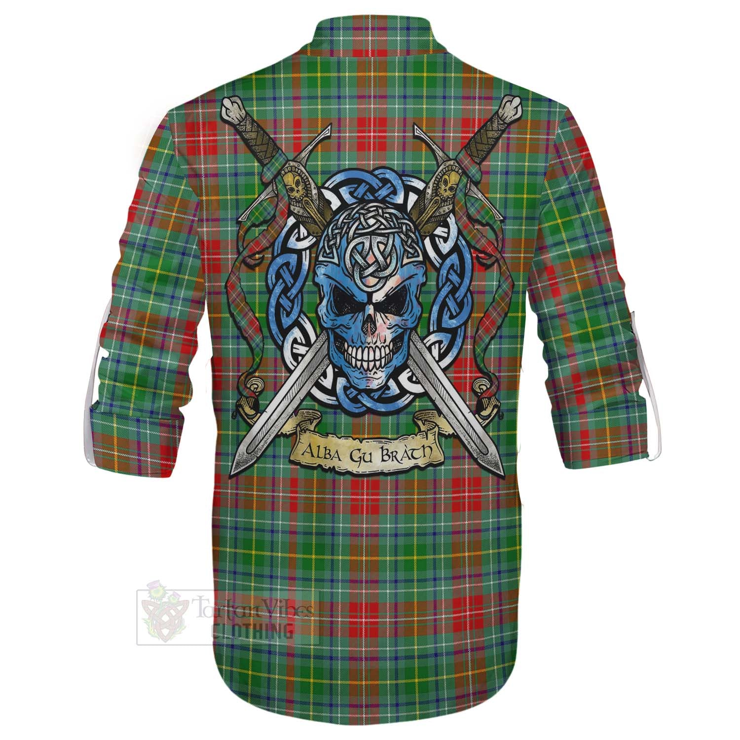 Tartan Vibes Clothing Muirhead Tartan Ghillie Kilt Shirt with Family Crest Celtic Skull Style