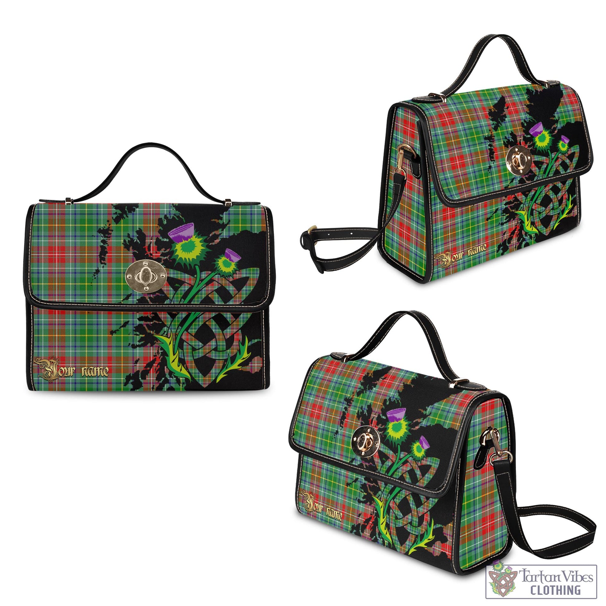 Tartan Vibes Clothing Muirhead Tartan Waterproof Canvas Bag with Scotland Map and Thistle Celtic Accents