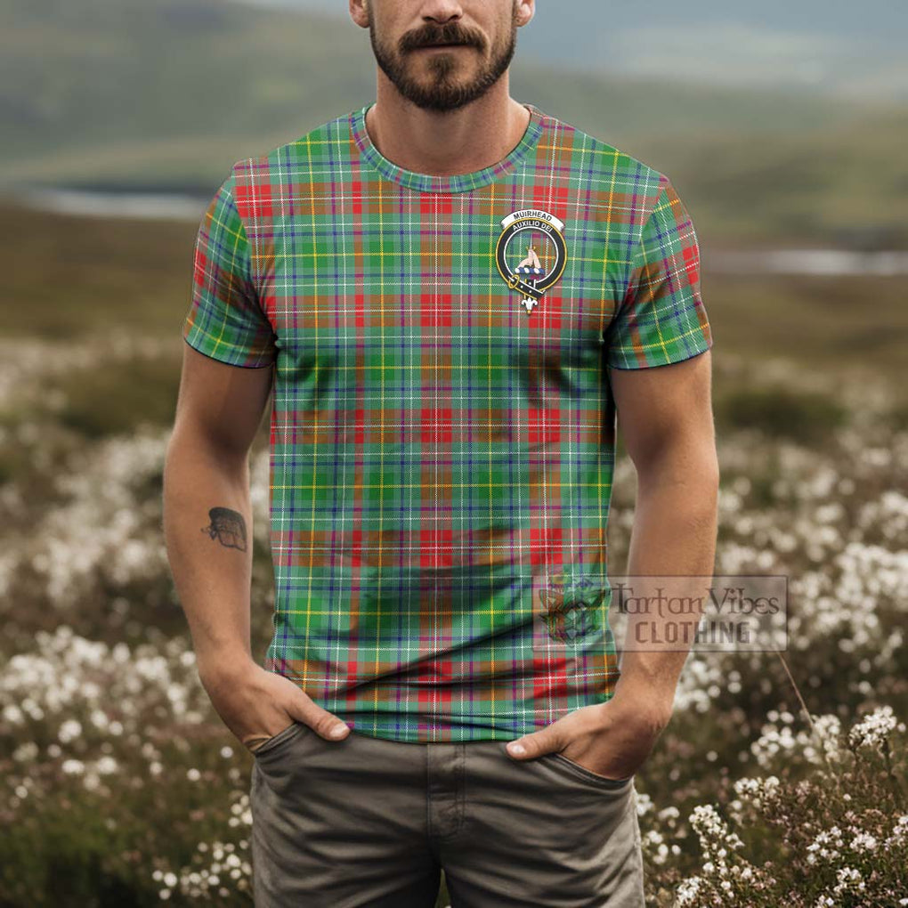 Tartan Vibes Clothing Muirhead Tartan T-Shirt with Family Crest and Bearded Skull Holding Bottles of Whiskey