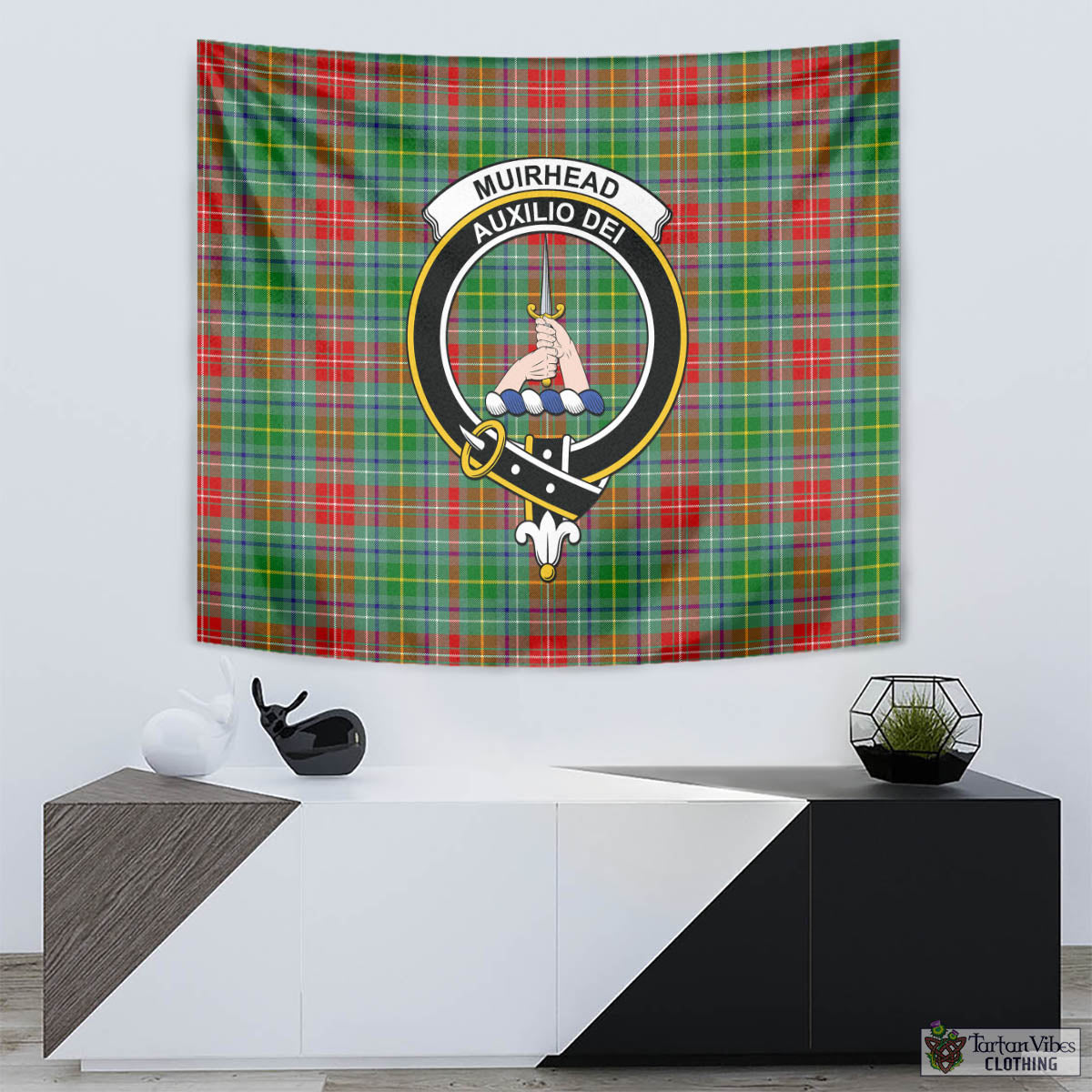 Tartan Vibes Clothing Muirhead Tartan Tapestry Wall Hanging and Home Decor for Room with Family Crest