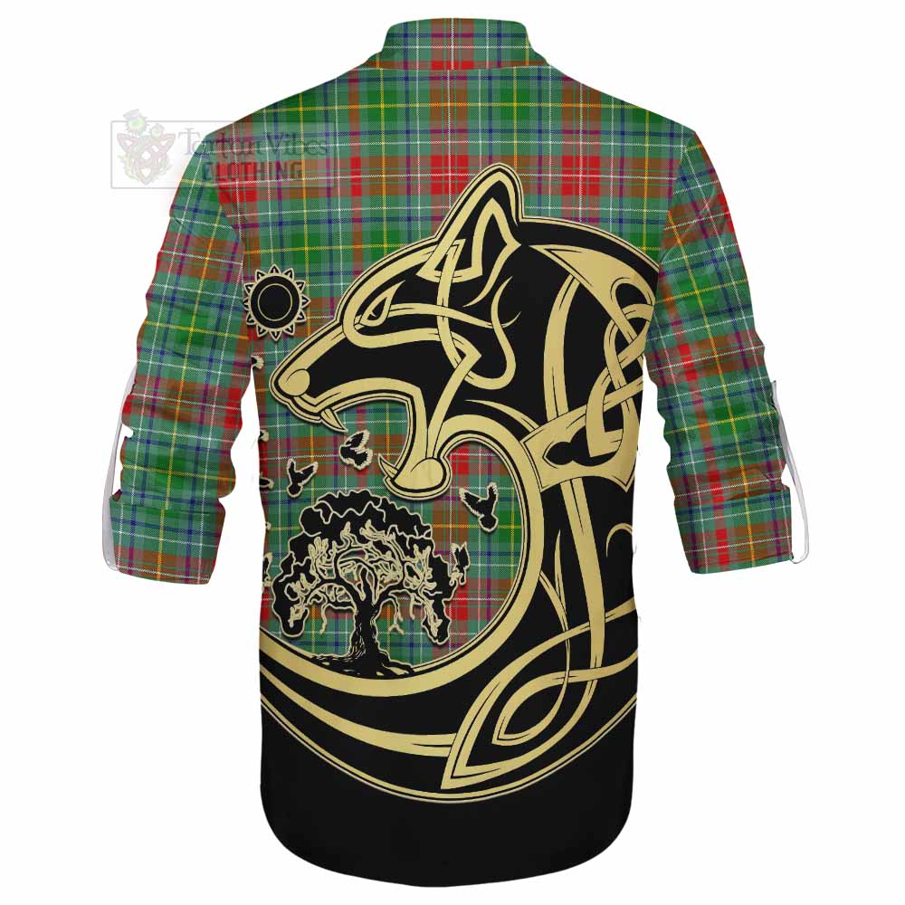 Tartan Vibes Clothing Muirhead Tartan Ghillie Kilt Shirt with Family Crest Celtic Wolf Style