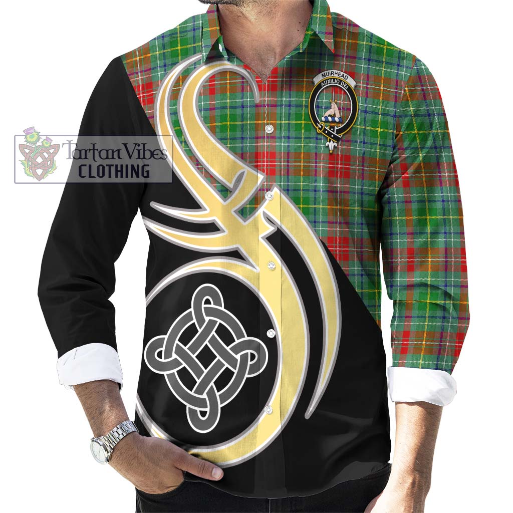 Muirhead Tartan Long Sleeve Button Shirt with Family Crest and Celtic Symbol Style - Tartan Vibes Clothing