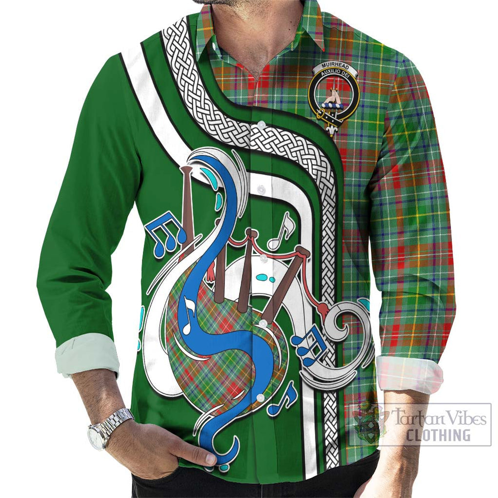 Muirhead Tartan Long Sleeve Button Shirt with Epic Bagpipe Style - Tartanvibesclothing Shop