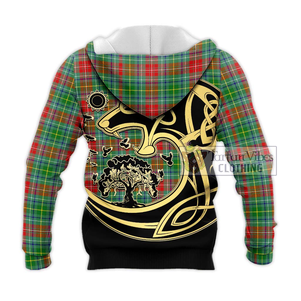 Tartan Vibes Clothing Muirhead Tartan Knitted Hoodie with Family Crest Celtic Wolf Style