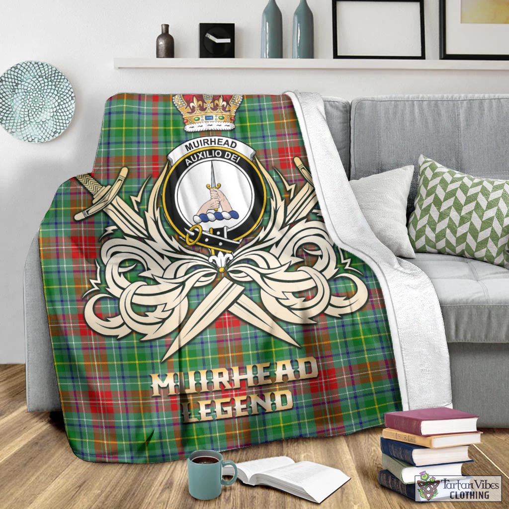 Tartan Vibes Clothing Muirhead Tartan Blanket with Clan Crest and the Golden Sword of Courageous Legacy