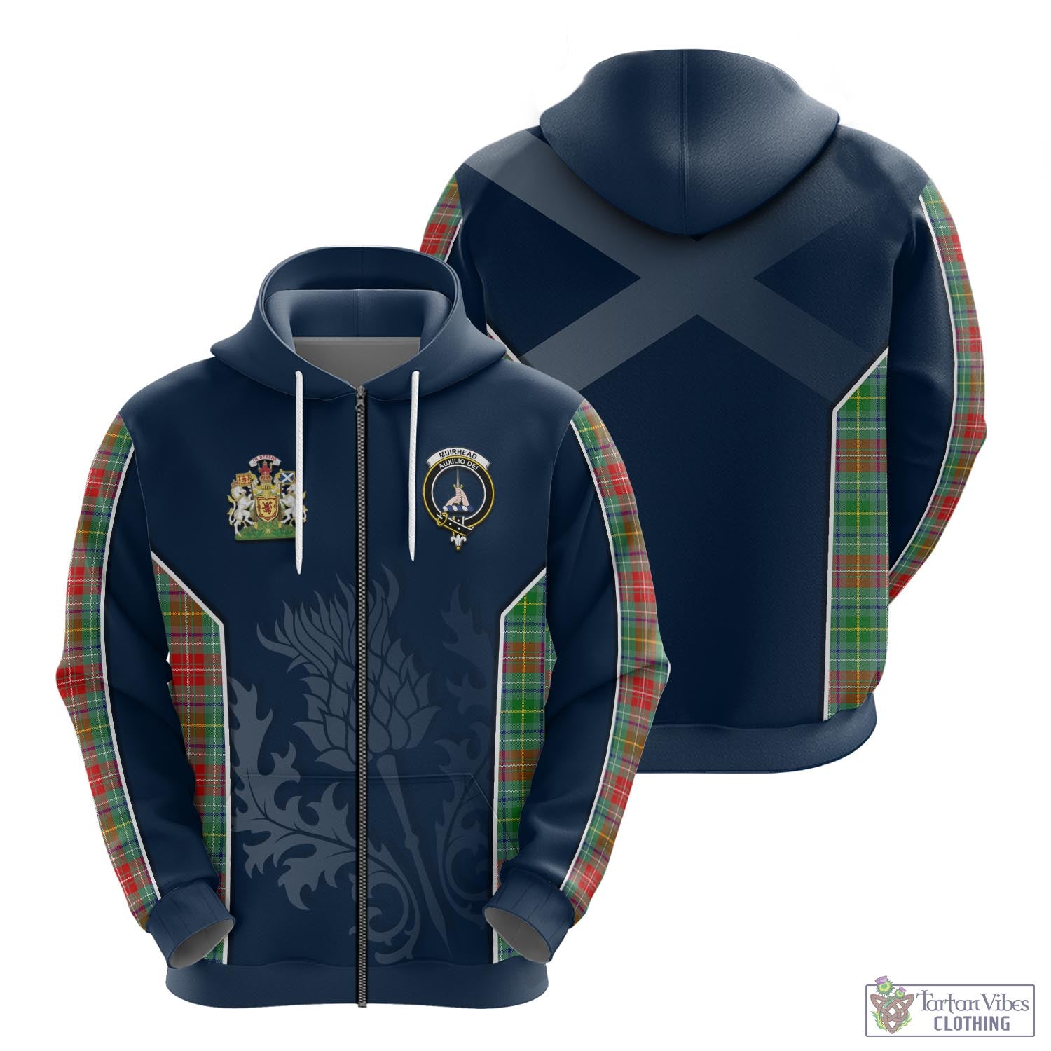 Tartan Vibes Clothing Muirhead Tartan Hoodie with Family Crest and Scottish Thistle Vibes Sport Style