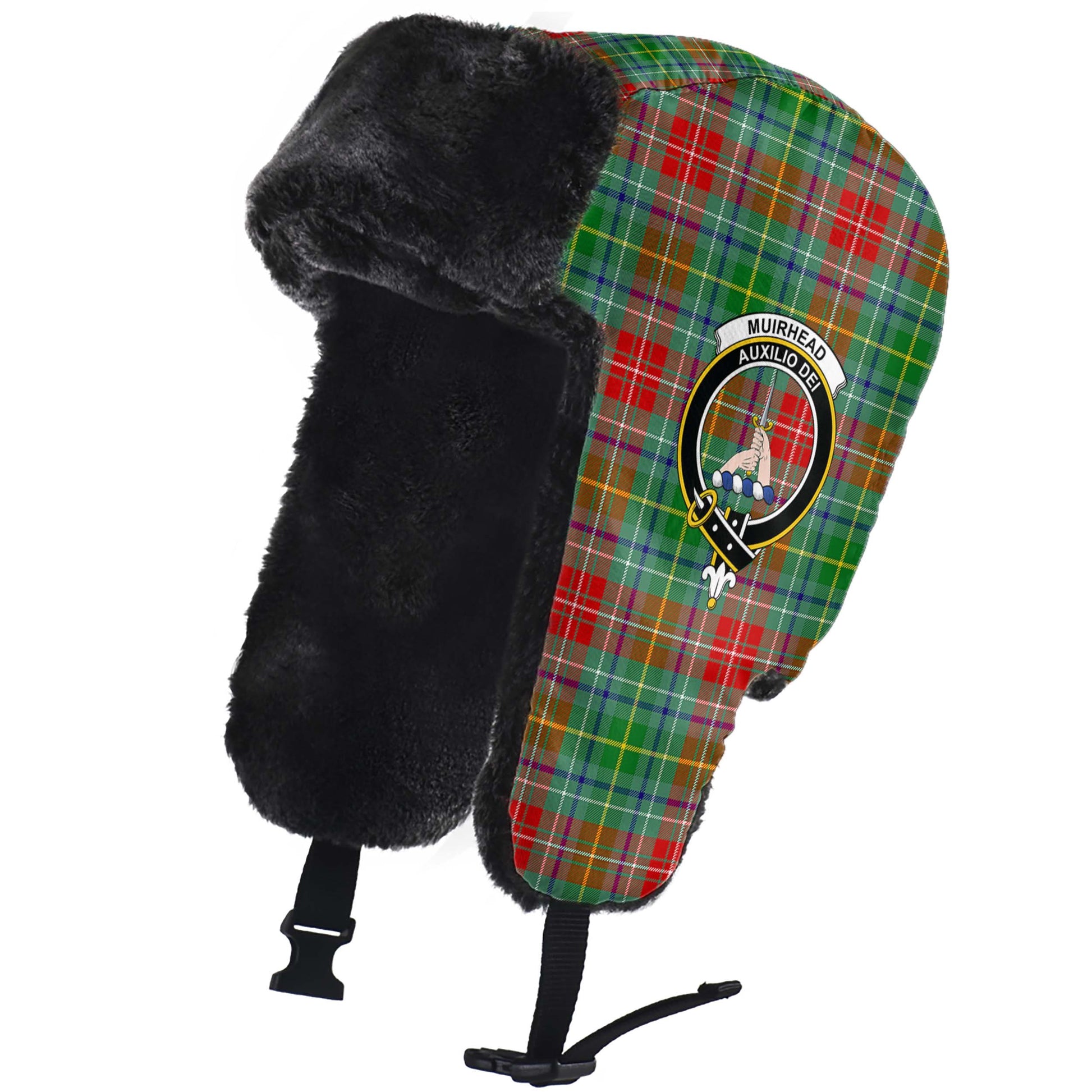 Muirhead Tartan Winter Trapper Hat with Family Crest - Tartanvibesclothing