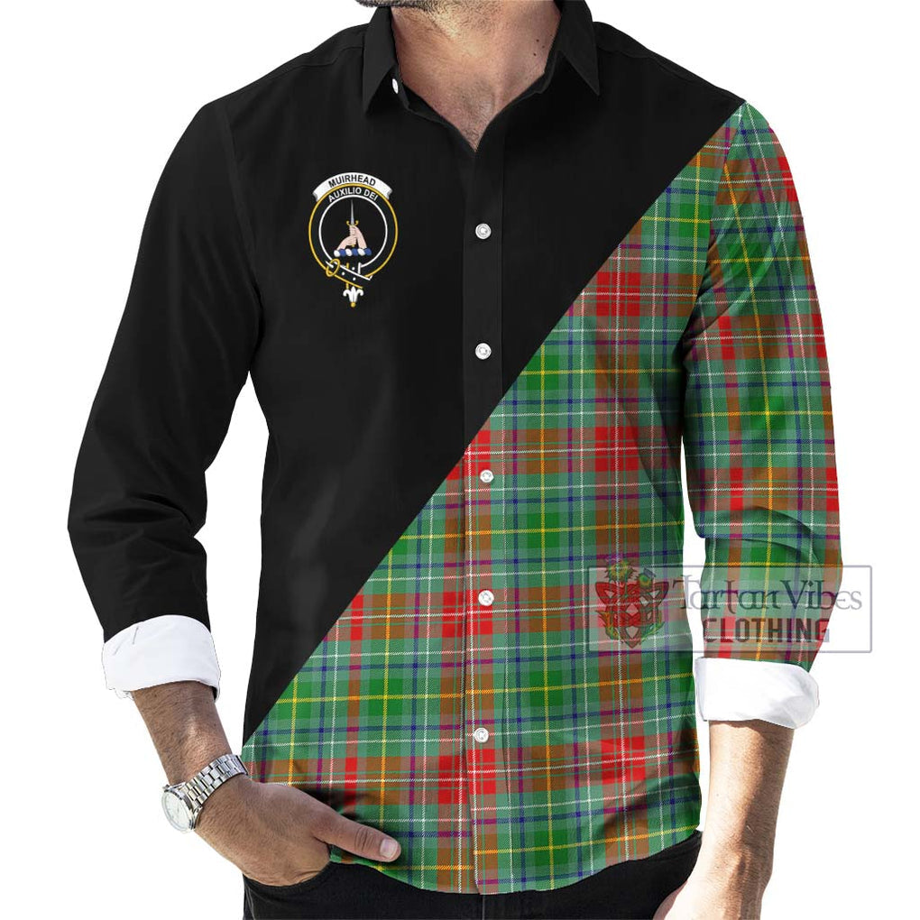 Muirhead Tartan Long Sleeve Button Shirt with Family Crest and Military Logo Style - Tartanvibesclothing Shop