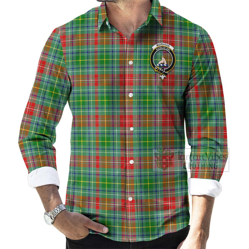 Tartan Vibes Clothing Muirhead Tartan Long Sleeve Button Shirt with Family Crest Celtic Skull Style