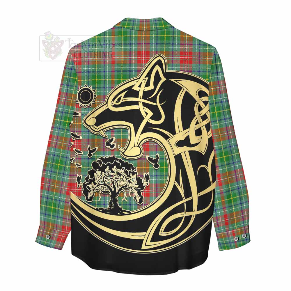 Tartan Vibes Clothing Muirhead Tartan Women's Casual Shirt with Family Crest Celtic Wolf Style