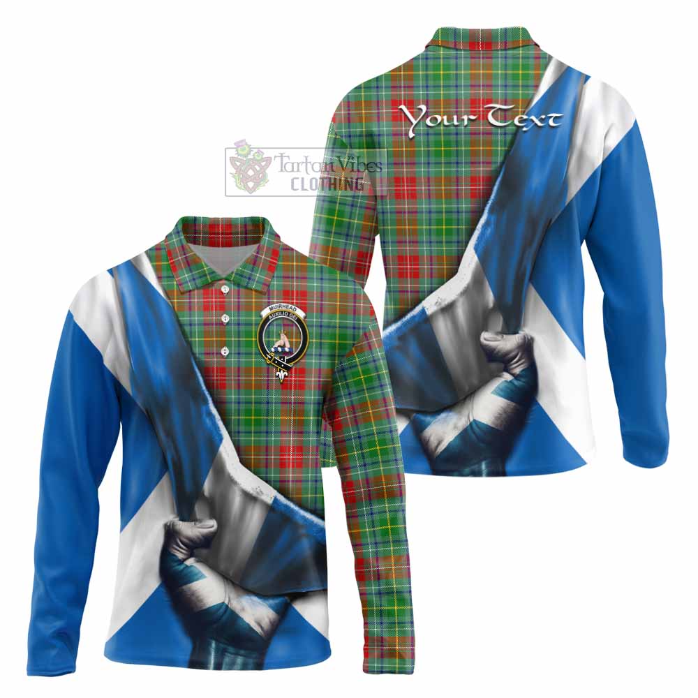 Tartan Vibes Clothing Muirhead Tartan Long Sleeve Polo Shirt with Family Crest Scotland Patriotic Style