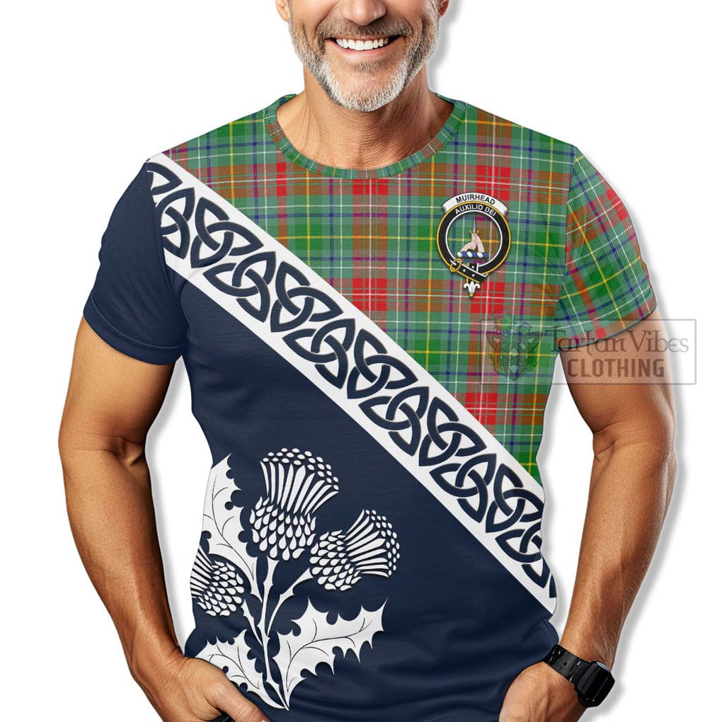 Muirhead Tartan T-Shirt Featuring Thistle and Scotland Map