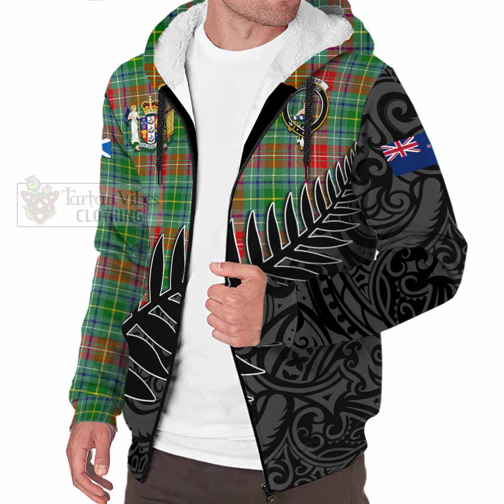 Tartan Vibes Clothing Muirhead Crest Tartan Sherpa Hoodie with New Zealand Silver Fern Half Style