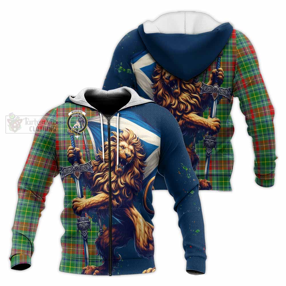 Tartan Vibes Clothing Muirhead Tartan Family Crest Knitted Hoodie with Scottish Majestic Lion