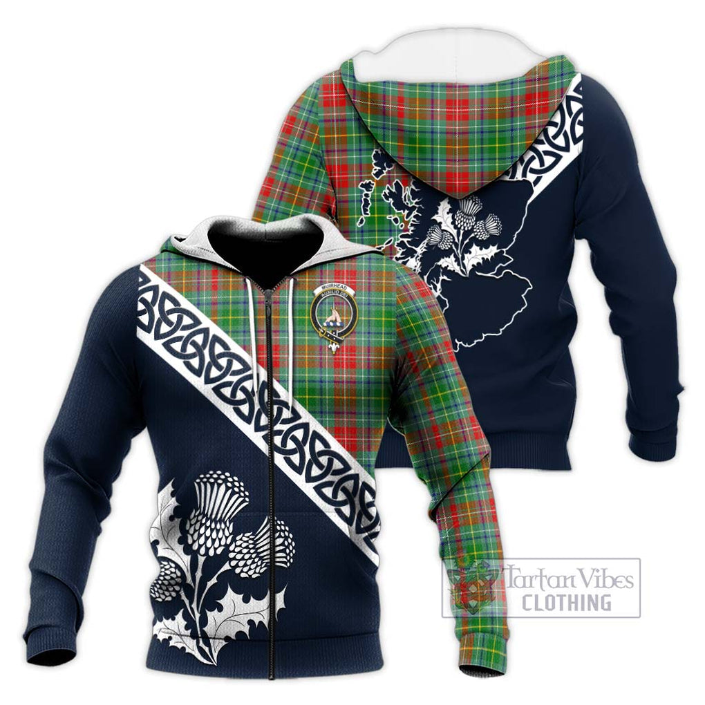 Tartan Vibes Clothing Muirhead Tartan Knitted Hoodie Featuring Thistle and Scotland Map