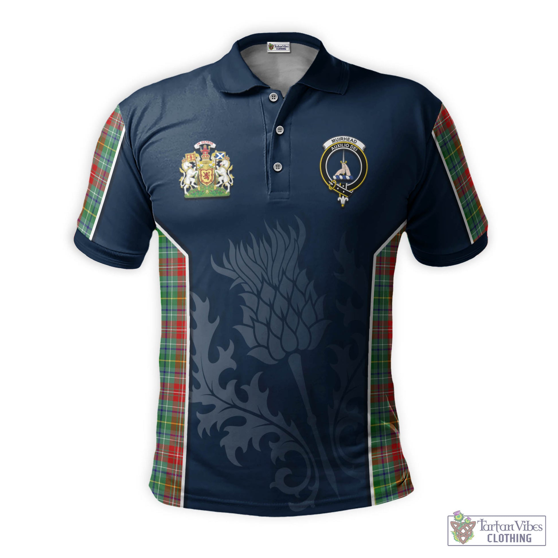 Tartan Vibes Clothing Muirhead Tartan Men's Polo Shirt with Family Crest and Scottish Thistle Vibes Sport Style