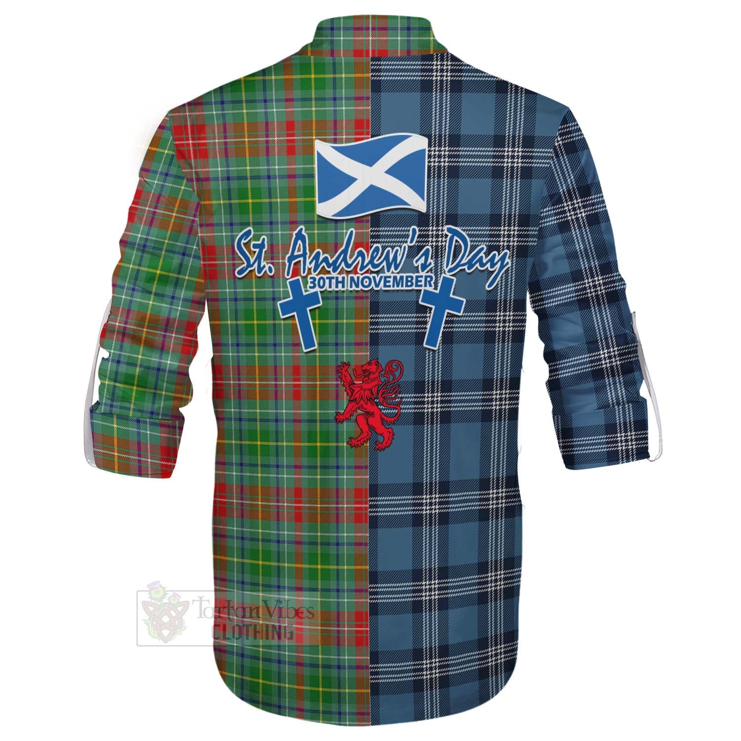 Tartan Vibes Clothing Muirhead Tartan Ghillie Kilt Shirt Happy St. Andrew's Day Half Tartan Style