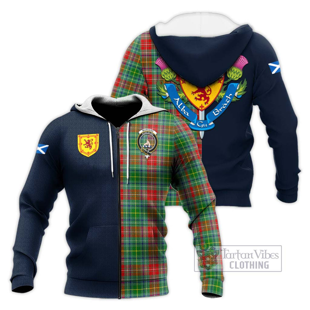 Tartan Vibes Clothing Muirhead Tartan Knitted Hoodie with Scottish Lion Royal Arm Half Style