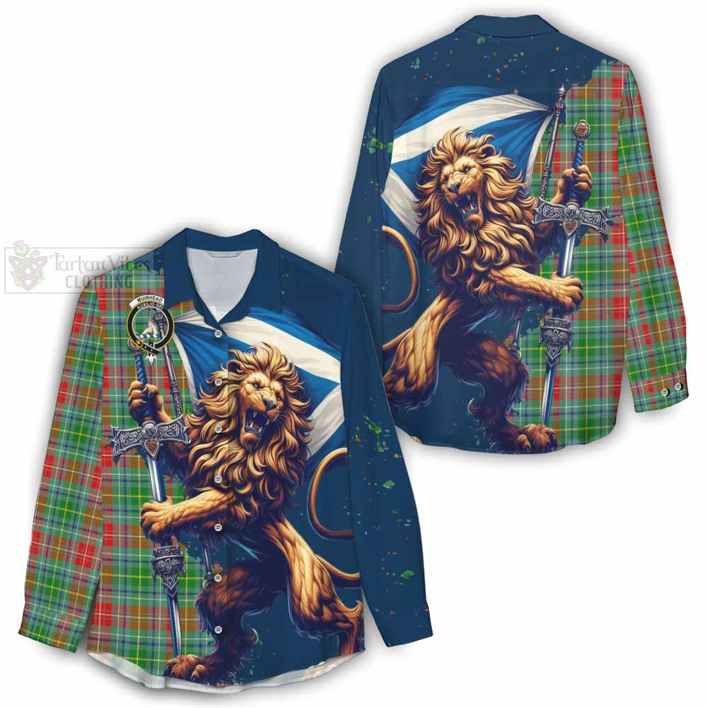 Tartan Vibes Clothing Muirhead Tartan Family Crest Women's Casual Shirt with Scottish Majestic Lion