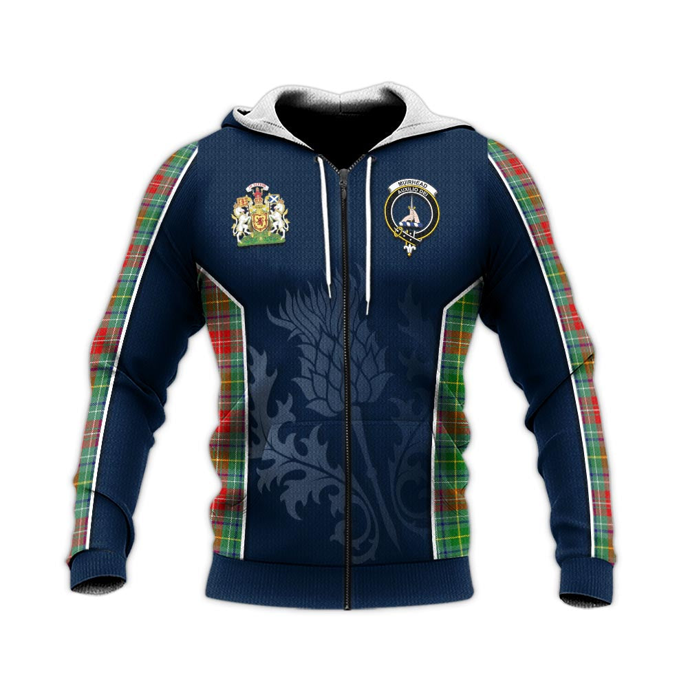 Tartan Vibes Clothing Muirhead Tartan Knitted Hoodie with Family Crest and Scottish Thistle Vibes Sport Style