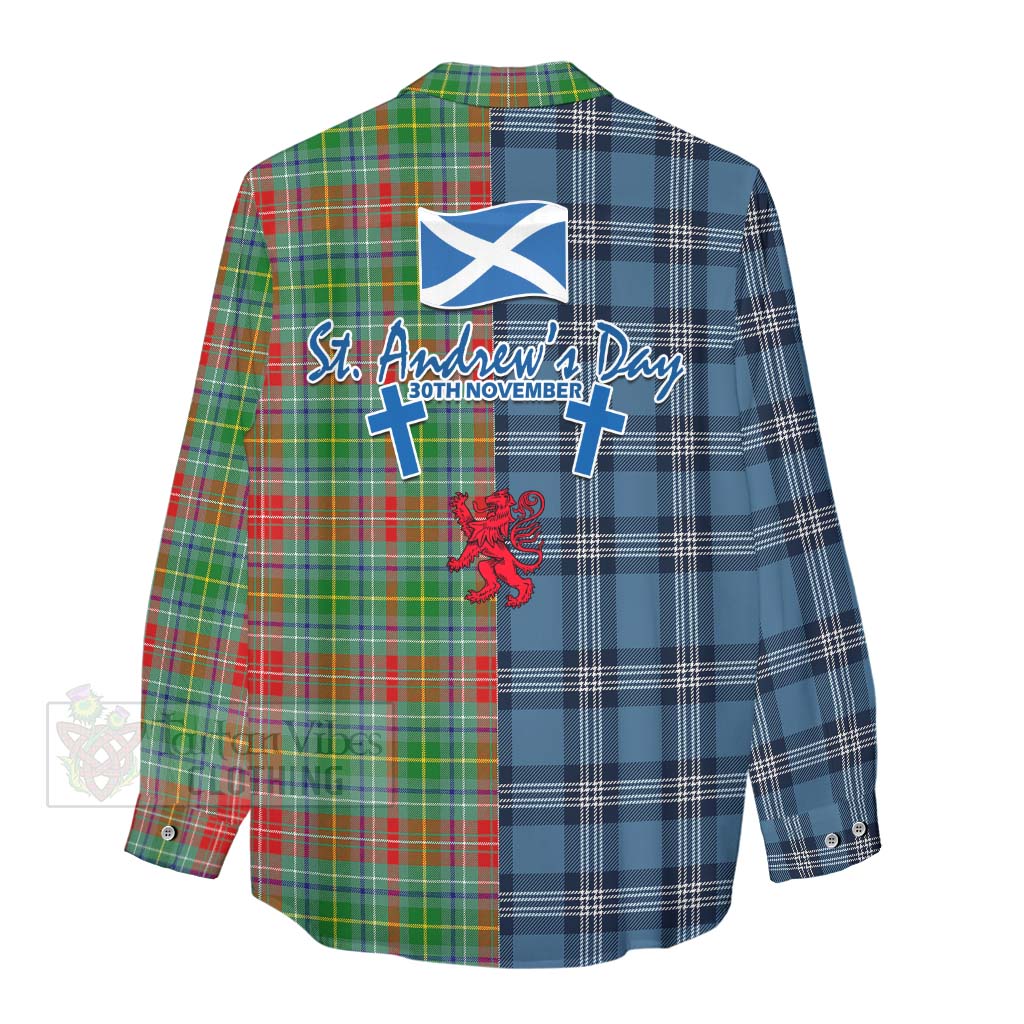 Tartan Vibes Clothing Muirhead Tartan Women's Casual Shirt Happy St. Andrew's Day Half Tartan Style