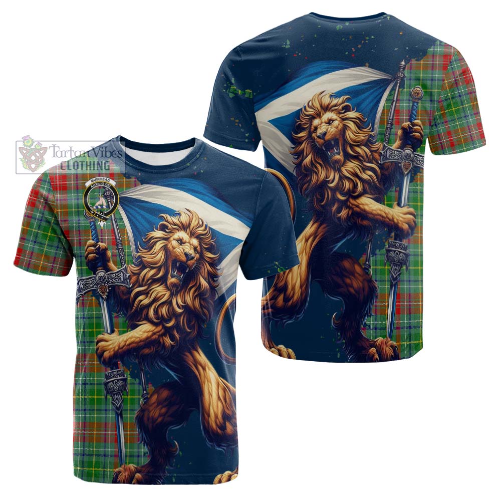 Tartan Vibes Clothing Muirhead Tartan Family Crest Cotton T-shirt with Scottish Majestic Lion