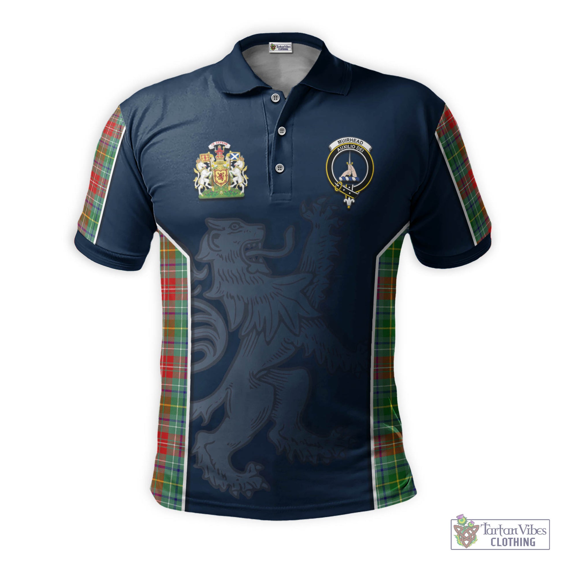 Tartan Vibes Clothing Muirhead Tartan Men's Polo Shirt with Family Crest and Lion Rampant Vibes Sport Style