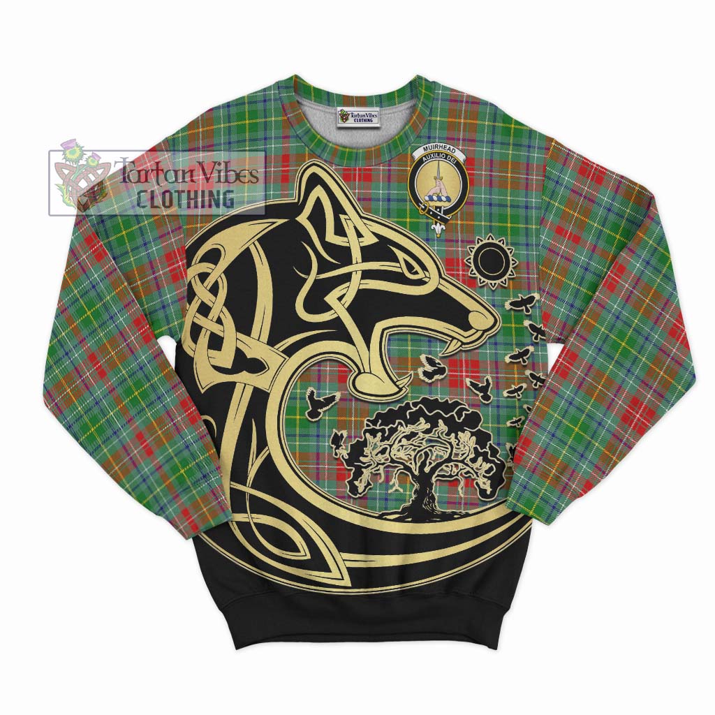 Tartan Vibes Clothing Muirhead Tartan Sweatshirt with Family Crest Celtic Wolf Style