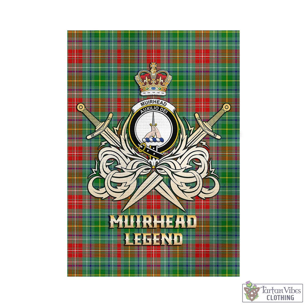 Tartan Vibes Clothing Muirhead Tartan Flag with Clan Crest and the Golden Sword of Courageous Legacy