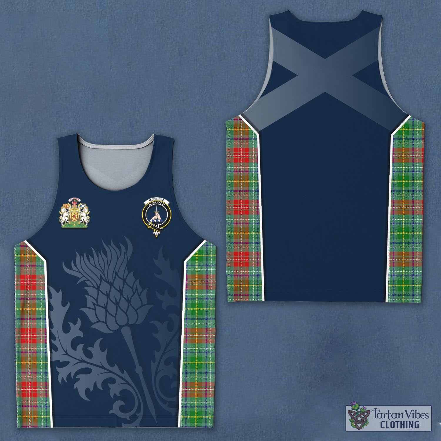 Tartan Vibes Clothing Muirhead Tartan Men's Tanks Top with Family Crest and Scottish Thistle Vibes Sport Style
