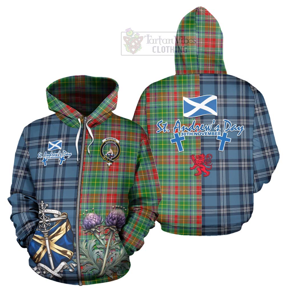 Tartan Vibes Clothing Muirhead Tartan Hoodie Happy St. Andrew's Day Half Tartan Style