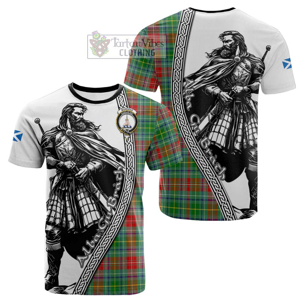 Muirhead Tartan Clan Crest Cotton T-shirt with Highlander Warrior Celtic Style