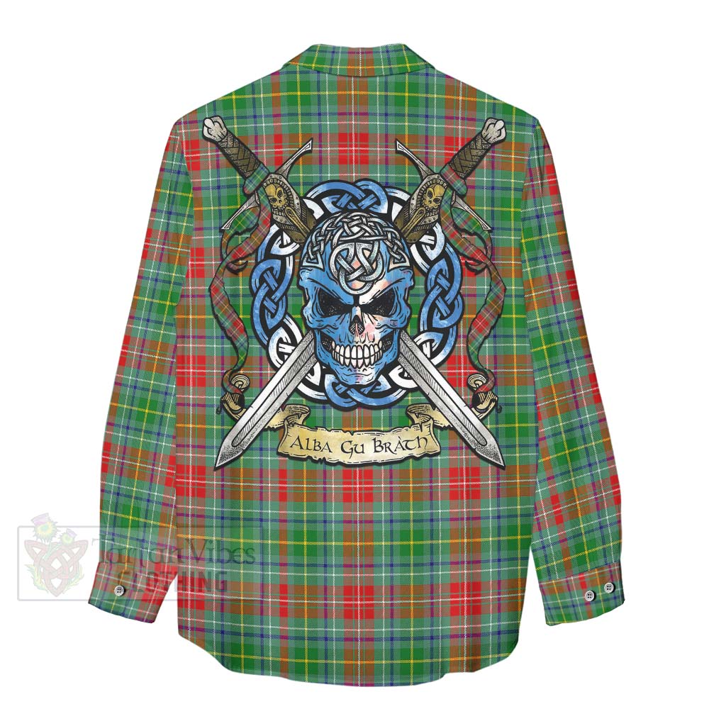 Tartan Vibes Clothing Muirhead Tartan Women's Casual Shirt with Family Crest Celtic Skull Style