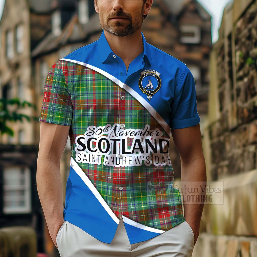 Tartan Vibes Clothing Muirhead Family Crest Tartan Short Sleeve Button Shirt Celebrate Saint Andrew's Day in Style