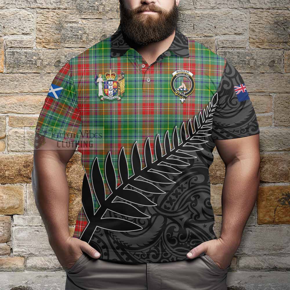 Tartan Vibes Clothing Muirhead Crest Tartan Polo Shirt with New Zealand Silver Fern Half Style