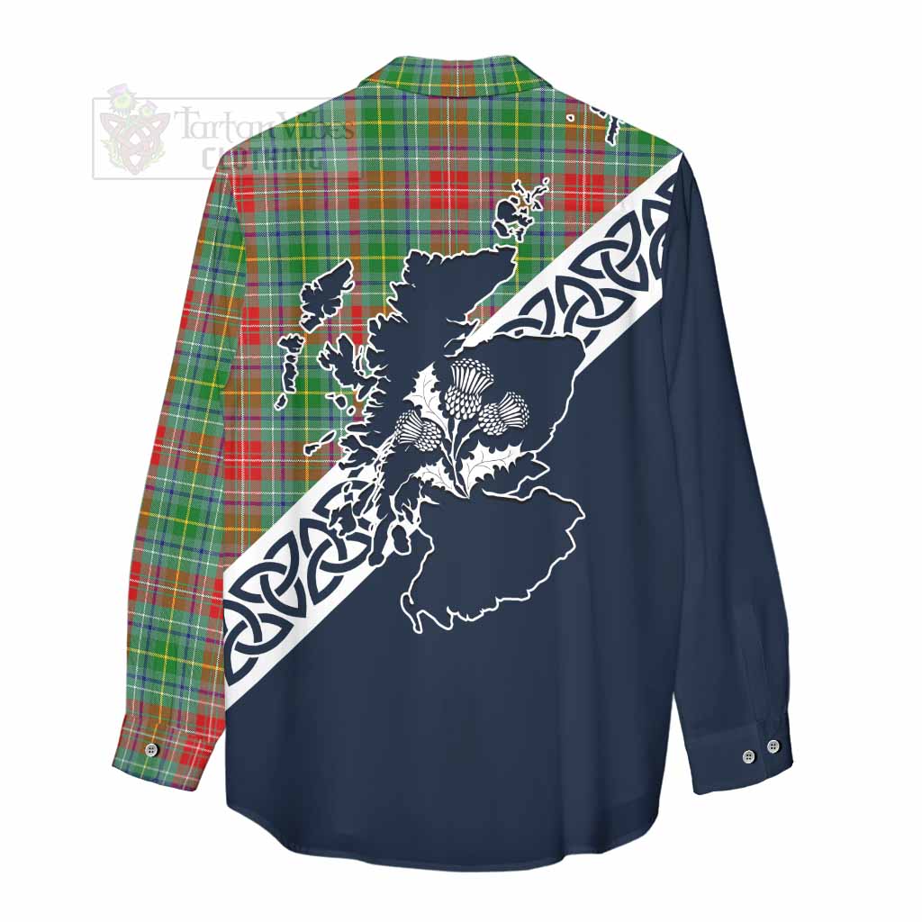 Tartan Vibes Clothing Muirhead Tartan Women's Casual Shirt Featuring Thistle and Scotland Map