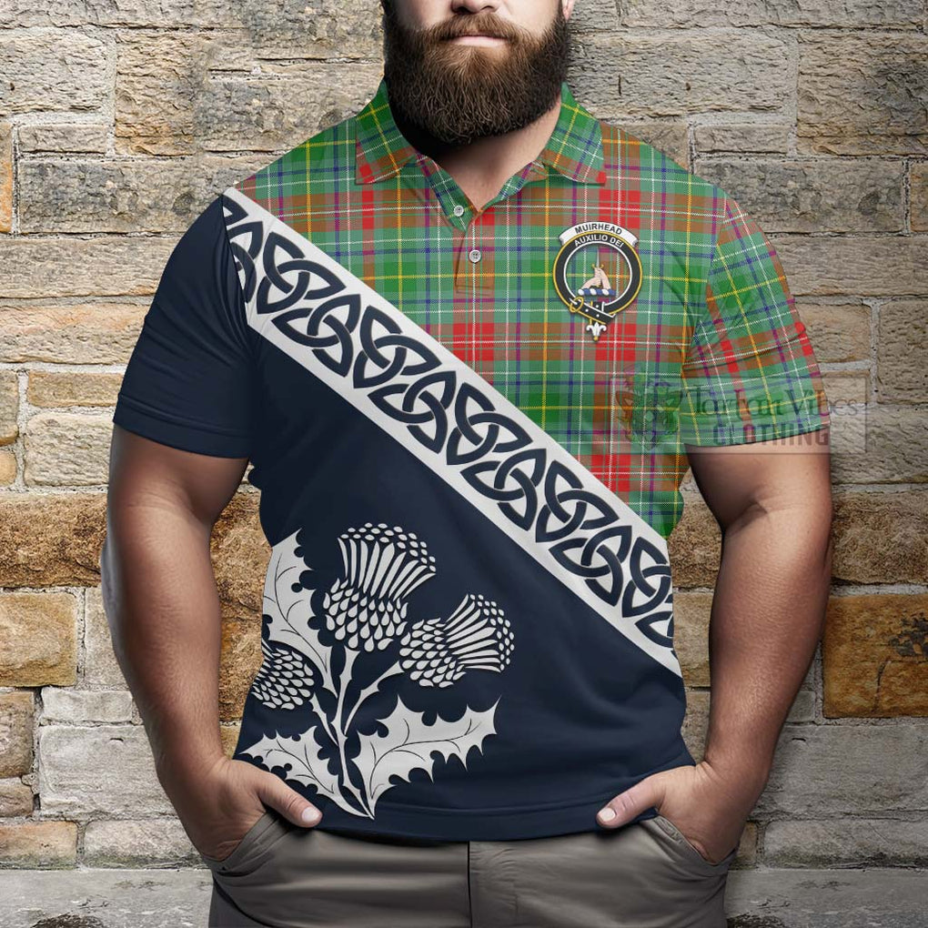 Muirhead Tartan Polo Shirt Featuring Thistle and Scotland Map