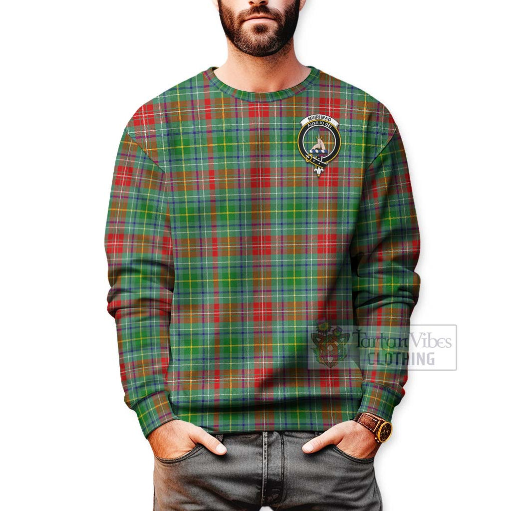 Tartan Vibes Clothing Muirhead Tartan Sweatshirt with Family Crest and Bearded Skull Holding Bottles of Whiskey